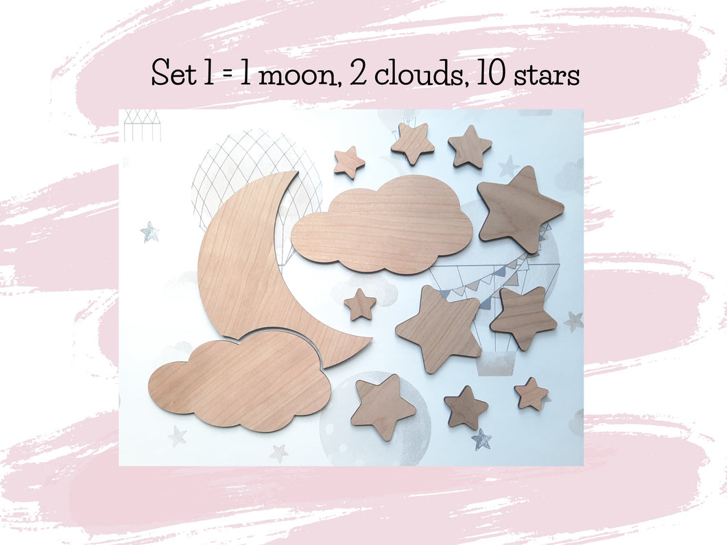 Wooden Star & Moon Wall Decor