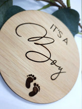Load image into Gallery viewer, Wooden Baby Boy Announcement Plaque

