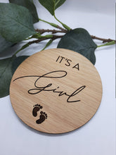 Load image into Gallery viewer, Wooden Baby Girl Announcement Plaque
