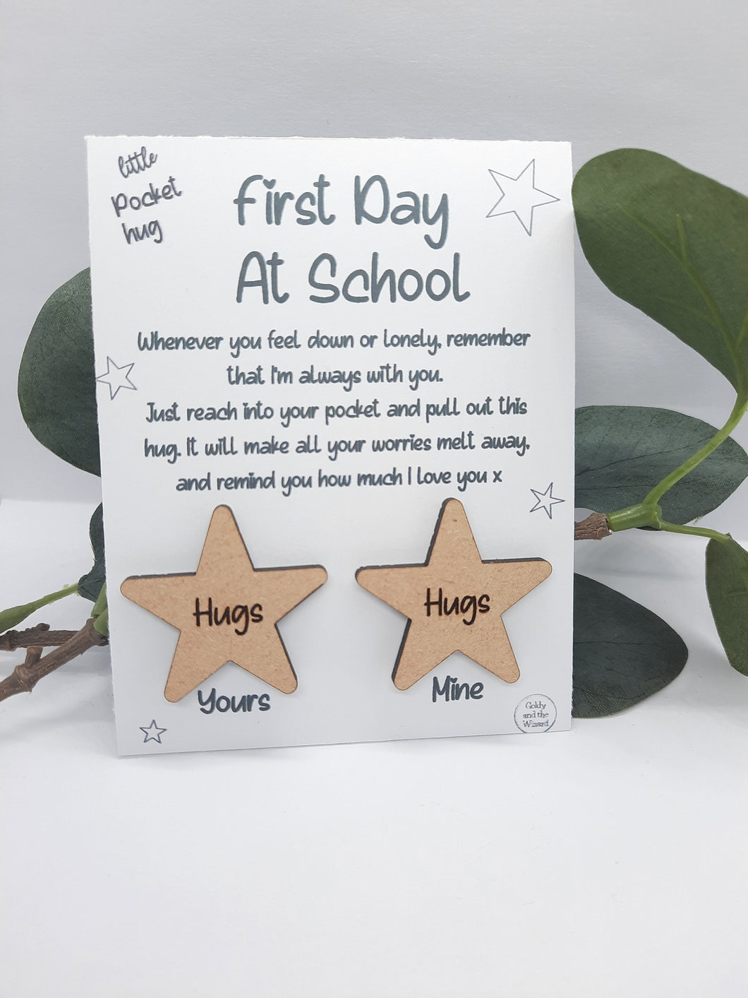 First Day At School little pocket hug token – Goldy And The Wizard